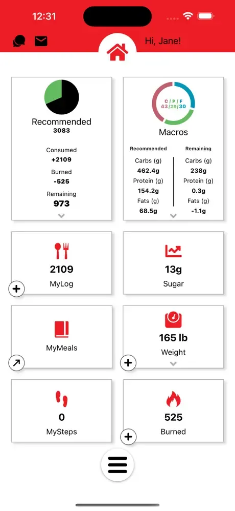 HCF Diet App showing meal tracking and macros